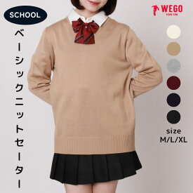 ＼20％OFFクーポン利用で1760円／【タイムセール 2749円→2199円】WEGO ベーシックニットセーター スクールセーター 学生 制服 ニット トップス レディース 長袖 学生服 女子 高校生 中学生 女子高生 Vネック 洗える 無地 オフィス 事務 春 秋 冬