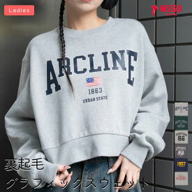 ＼20％OFFクーポン利用で1760円／【SALE 2474円→2199円】25冬新作 裏起毛グラフィックスウェット レディース スウェット トレーナー 裏起毛 トップス ショート丈 ゆったり グラフィック ロゴ プリント 韓国 かわいい おしゃれ 秋 冬 WEGO ウィゴー