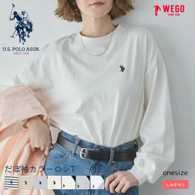 ＼マラソン最大20％クーポン利用で2400円／【マラソン限定SALE 4399円→2999円】USPOLOだぼ袖ロンT USPOLO Tシャツ レディース 長袖 トップス ボーダー 無地 ワンポイント 綿100% おしゃれ ゆったり 体型カバー ボリュームスリーブ 刺繍 ブランド 春 秋 冬 USPOLOASSN WEGO