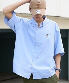 【SALE 3299円→2499円】オックスフォードワンポイントシャツ メンズ ストライプ シャツ 半袖 カジュアルシャツ ワンポイント シンプル 春服 春 秋 WEGO ウィゴー