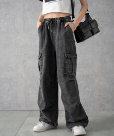 ＼マラソン最大20％クーポン利用で3168円／【SALE 4399円→3959円】デニムパラシュートカーゴパンツ レディース ボトムス ワイドパンツ イージーパンツ デニムパンツ カーゴパンツ ゆったり WEGO ウィゴー 秋 冬 春 夏