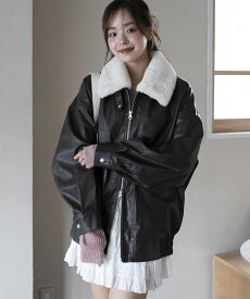 ＼20％OFFクーポン利用で4400円／【SALE 6599円→5499円】2WAYファー襟PUジャケット レディース アウター ジャケット ブルゾン ライトアウター 秋アウター ダブルジップ 合皮 オーバーサイズ ゆったり おしゃれ 黒 秋冬 WEGO ウィゴー