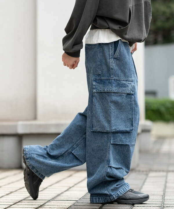 デニムイージーカーゴパンツ メンズ パンツ ワイドパンツ イージーパンツ カーゴパンツ ストレートパンツ デニム ボトムス ズボン ゆったり おしゃれ 春 夏 秋 冬 WEGO ウィゴー WEGO 店