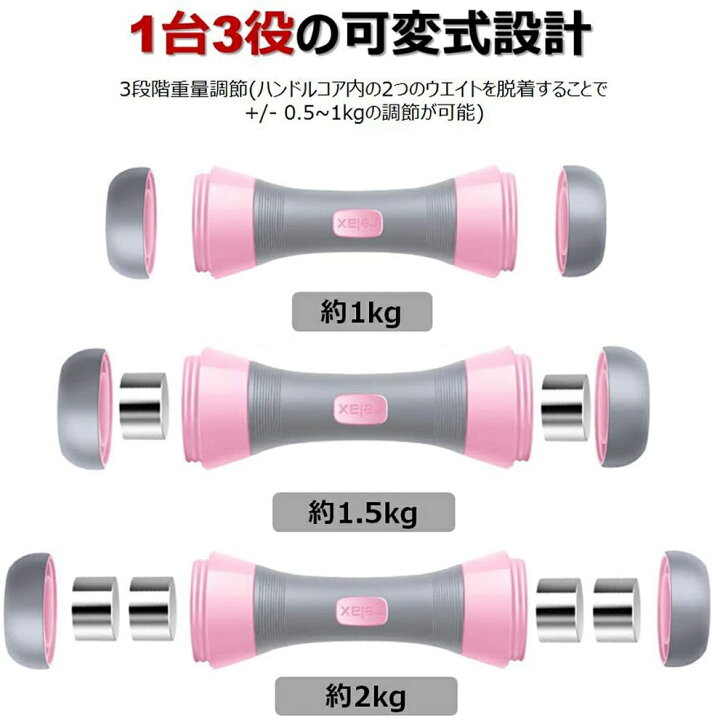 楽天市場】2色 ダンベル 重量調節可能 4KG（2kg×2セット）可変式 