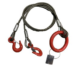 送料無料2点吊りワイヤーフック付 2.0tonx1.5m 2点吊りワイヤースリング ワイヤー径14mm 全長さ1.5m 作業工具　荷締機・スリング　ワイヤースリング　吊りクランプ・吊りベルト スリングチェーン 吊り具　吊具ワイヤーロープ　玉掛けワイヤー　ワイヤーロープ