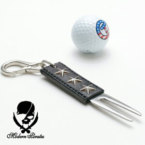 即納可!! 【本革製グリーンフォーク・ラージタイプ/スタースタッズ】 グリーンフォーク・パターキャッチャー・パターカバーキャッチャー・パターカバーホルダー ゴルフポーチ 革/ブラ