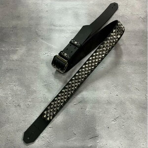 y 42mm Width Hard Leather Guitar Strap / 3×2Row Dia Pyramid Spots Design z