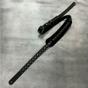 y 24mm Width Hard Leather Guitar Strap / 1Row Dia Pyramid Spots & Rhinestone Design z