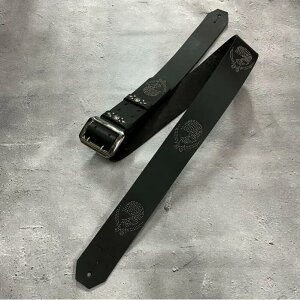 �y 50mm Width Hard Leather Guitar Strap / Modern Pirates Six Skull Spots Design �z