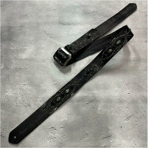 y 42mm Width Vintage Leather Guitar Strap / Vintage Spots Design 002iBlack-AQjziSUGIZO Model)