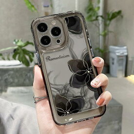墨絵 iPhoneケース 薄型 軽量 ブラック 花 フラワー クリア 透明 スマホケース 花柄 アイフォンケース iPhone12 iPhone13 iPhone14 iPhone15 Pro Max mini ケース アイフォン16ケース おしゃれ 可愛い iPhone17ケース ソフト 柔らか