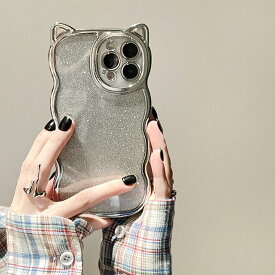iPhone17ケース ラメシール付き 猫耳 可愛い 推し 人気 iPhone16ケース クリア 透明 波型 iPhone15ケース iPhoneケース スマホケース おしゃれ キラキラ アイフォンケース iPhone14ケース iPhone13ケース シルバー 柔らかい 軽量