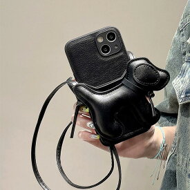 iPhone17ケース PUレーザー ブラック 黒 ドッグ おしゃれ 犬 アニマルズ iPhone16Proケース 旅行 便利グッズ アイフォン iphone 11 12 13 14 15 16 Pro Max ケース スマホケース 掛けショルダー 肩掛け 首掛け 可愛い 動物