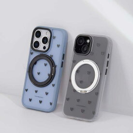 iPhone17ケース iPhone16eケース 開閉式スタンド 360度回転リング iPhone16ケース マグセーフ アイフォンケース スマフォケース 折り畳み式 スマフォスタンド ハートドット ホワイト ブルー 透明 おしゃれ カジュアル カメラ保護