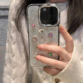 人気新作！おしゃれ iPhoneケース ビジュー ラインストーン 可愛い レディース 3D 持ちやすい 韓国 ファッション シルバー スマホケース アイフォンケース おしゃれ iPhone12 iPhone13 iPhone14 iPhone15 Pro Max ケース