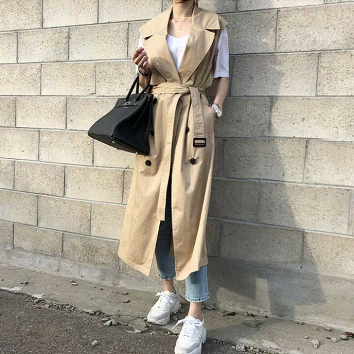 楽天市場】ジレ ジレンチ 襟付き トレンチベスト ロング丈 ウエスト  