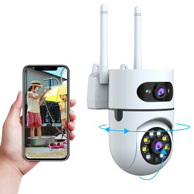 防犯カメラ 屋外 首振り 2レンズ WiFi 2.4G/5G対応 ワイヤレス 見守りカメラ スマホ対応 遠隔操作 双方向通話 録画機能 IP66防水 監視カメラ ペットカメラ 高齢者 ベランダ 駐車場 玄関 防水カメラ 留守番対策 ネットワークカメラ