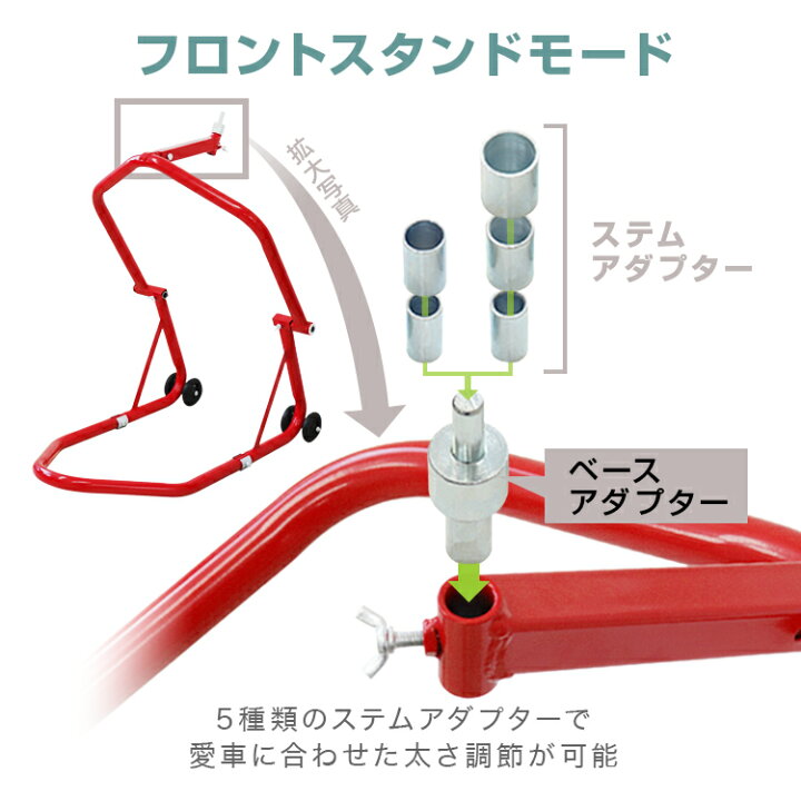 楽天市場】バイクスタンド フロント リア 兼用 キャスター付 