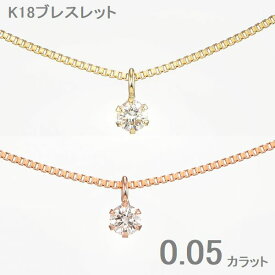 ブレスレット レディース K18 ダイヤモンド 一粒 0.05カラット イエローゴールド ピンクゴールド SIクラス 最長19センチ スライド式調節可能 地金が選べる シンプル 人気 ブレスレット 18金 ダイヤブレス 30代 40代 50代 プレゼント コンビニ受け取り メッセージカード付き