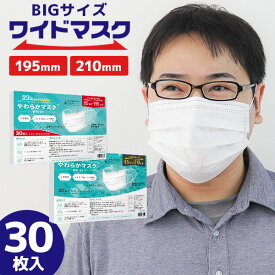 【超大きいサイズ】マスク 不織布 大きめ 不織布マスク 超大きいサイズ 195mm 210mm 男性用マスク 大顔専用マスク メンズサイズマスク マスク大きめ 使い捨てマスク 30枚 3層構造 平ゴム 耳が痛くならない 白 ホワイト 飛沫防止 送料無料