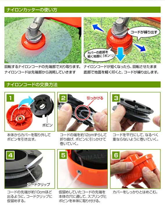 楽天市場 送料無料 草刈機 ナイロンカッター ナイロンコード 3m 草刈り機 刈払機 家庭用 替刃 送料無料 Garage Collection
