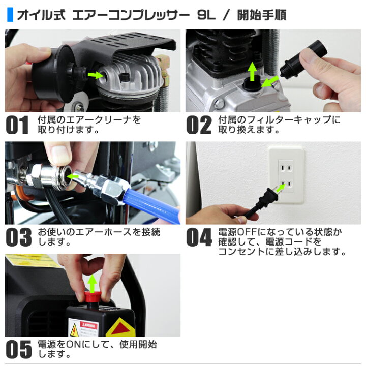 楽天市場】【クーポンで最大20%OFF】エアーコンプレッサー 100V オイル 