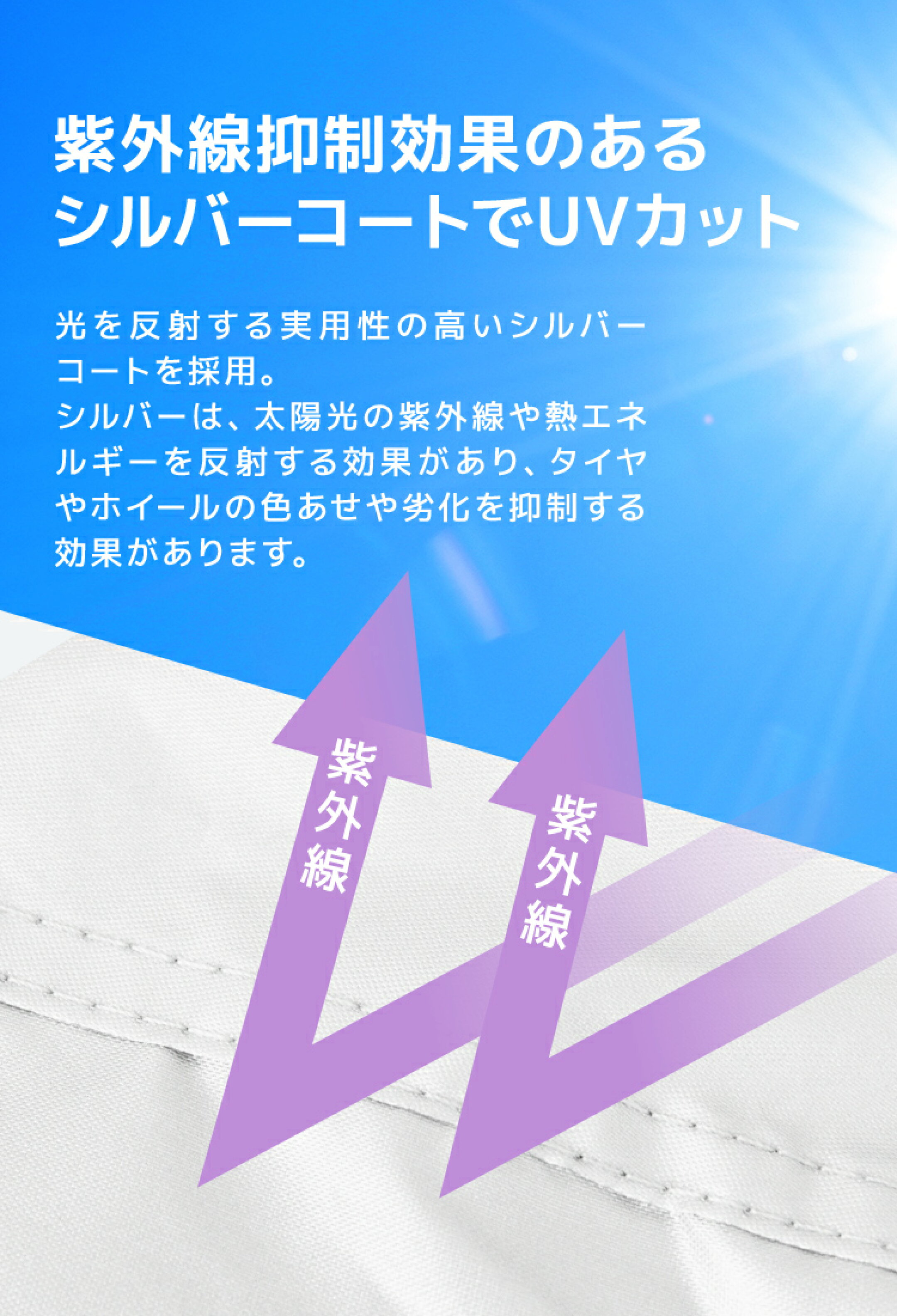 タイヤカバーと収納ラックのセット。タイヤを紫外線やほこりから守り、すっきり収納できる保管・メンテナンスに便利なアイテムです。