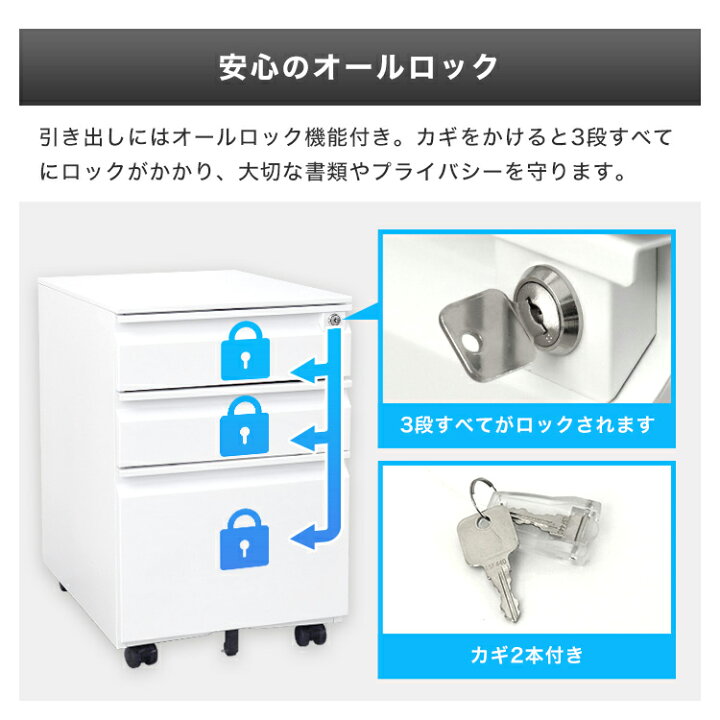 楽天市場】【猛暑セール開催中】デスクワゴン 鍵付き サイドワゴン 3段 