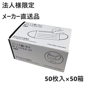 【法人様限定/メーカー直送品/ケース/代引不可】ファーストレイト フィット使いきりEXミニマスク177 子供用 80×125mm ホワイト 50枚/箱×50箱入 FR-177 JIS規格適合 クラス2