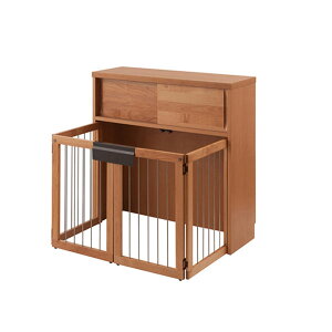 ペットケージ 木製 幅90cm 折りたたみ式 家具一体型 ペットサークル すむぺっと 引き戸付 省スペース 室内犬用 天然木 アルダー 日本製 完成品 KU-0004/KU-0008-NS