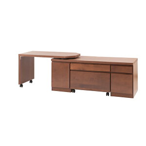 ローデスク 回転盤付 幅126〜180cm 天然木 アルダー キャスター付 PCデスク パソコンデスク パソコン机 木製台 日本製 完成品 TE-0150/TE-0151-NS