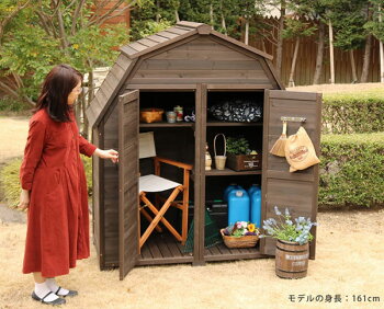 楽天市場 木製収納庫 物置 木製 小屋 倉庫 幅161cm 奥行90cm 高さ187cm ヨーロッパ調 ギャンブレル屋根 農具置き Kgam 1850 わくわく生活