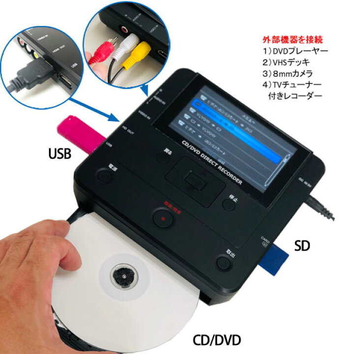 楽天市場 ダビング機 録右ェ門 録画 録音簡単ダビング パソコン不要 デジタル保存 Cdコピー Cd Dvd Vhs 8ｍｍビデオ ダイレクトメディアレコーダー Dmr 07 わくわく生活