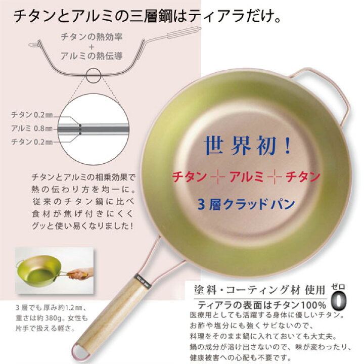 楽天市場】3層チタン鍋 ティアラ 軽量チタンフライパン 日本製 直径 