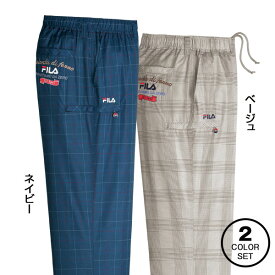 FILA チェック柄裏フリースカーゴパンツ 同サイズ2色組 はっ水加工 暖か裏フリース イージーパンツ 秋冬 40代 50代 60代 957720