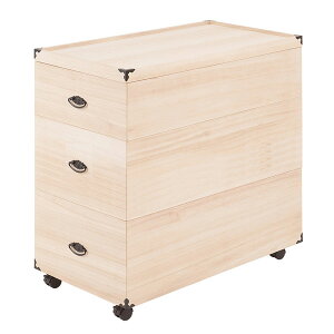 収納ケース 3段 桐箱 衣装ケース 高さ81.5cm 奥行77cm キャスター付 押入れ収納 生地仕上げ 完成品 GB-0021-NS