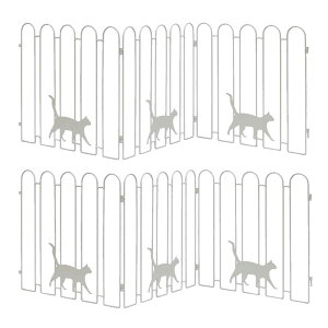 折り畳めるアイアンフェンス 猫3連2枚組 ネコデザイン 仕切り 連結可能 スリム収納 NK120-2P