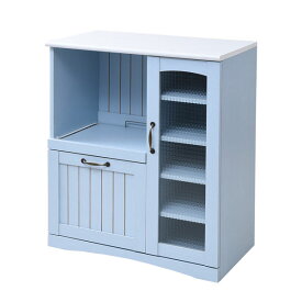 キッチンカウンター 幅75.5cm 食器棚 家電収納 アジュール フレンチカントリー ブルー&ホワイト スライド棚 深型引出し FFC-0005-JK