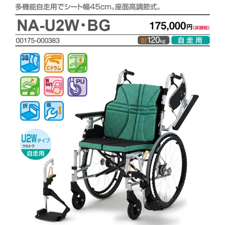 日進医療器 車いす 車椅子 ウルトラシリーズ多機能 自走式 NA-U2W インディゴ 40cm(代引不可)