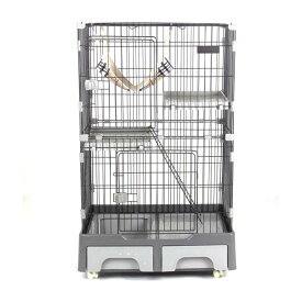 【限定500円クーポン～先着】猫 ケージ 猫用ケージ キャットケージ 2段 猫トイレ付 キャスター付 ハンモック付 猫ゲージ おしゃれ キャットハウス ネコ ハウス 多段 大型 留守番 保護 脱走防止 多頭飼い 多頭 スチール ペットケージ 新作【グレー】