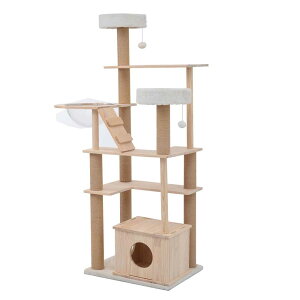 キャットタワー 猫タワー キャットツリー 天然木製 宇宙船付き 麻紐支柱 爪とぎ おもちゃ付き 運動不足 安定感抜群 ペットハウス 上りやすい クリアボウル 省スペース 多頭飼い 角丸 据