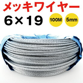 メッキワイヤー 線径5mm 6×19 100M巻 ワイヤーロープ くくり罠ワイヤー くくりわな 足くくり罠 くくりワイヤ 油抜き わいやーろーぷ 油無し 5ミリワイヤー 安全 猪 シカ 鹿用 捕獲 狩猟 PP芯 仕掛け 工事 固定 地震対策 落下防止 林業 DIY