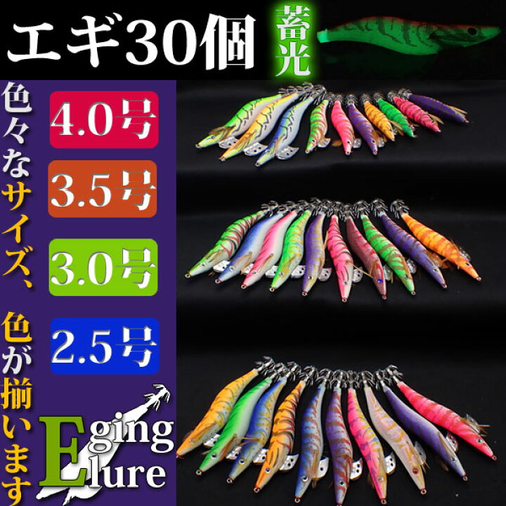 楽天市場 15日限定 ポイント5倍 即日発送 エギ 30本セット 夜光 4 0号 3 5号 3号 2 5号 蓄光 大量 夜釣り イカ釣り 初心者 玄人 ルアー 仕掛け 釣り具 釣り 真タコ ハタ エソ スルメイカ ケンサキイカ コウイカ ヒイカ アオリイカ 送料無料 Wellvie Store