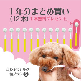 【公式】1年分（12本）まとめ買い1本無料プレゼント ふわふわシルク歯 国産 シルク ふわふわ柔らか 犬用 猫用 歯ブラシ 犬 猫 口内 ネバネバ除去 歯茎 マッサージ 歯磨き 歯磨き粉 歯磨きガム はみがき ペット用 sサイズ