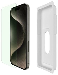 �yApple���F�K���X�t�B�����zBelkin iPhone 15 Pro�p UltraGlass 2�ی�K���X�t�B���� �u���[���C�g�J�b�g �������K���X �R�� 0.29mm �ȒP��t�L�b�g�t�� OVA141zz