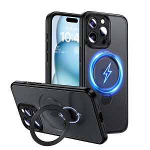 Magic John iPhone 15 �P�[�X �X�^���h�t�� �B�����[ 360°��] MagSafe�Ή� �A�C�t�H��15 �P�[�X ������ �ϏՌ� TPU �Y���ɂ��� �z�R���t���ɂ��� �g�уP�[�X iPhone 15 �u���b�N