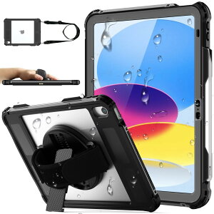 Tmacjump iPad 第10世代 ケース 10.9インチ (2022) IP68 完全防水 防塵 耐衝撃 ペン収納 保護フィルム付 TouchID認証対応 360°回転スタンド ショルダーストラップ お風呂 キッチン 作業現場等に活躍 全面