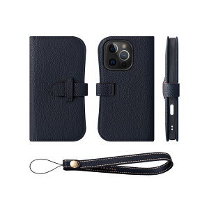 COGURE コグレ iPhone16Pro 手帳型 ケース スマホケース 本革 ベルト付き カード収納 ストラップ 落下防止 スタンド機能 TPUケース 耐衝撃 磁石なし ギフトボックス付き COPA ネイビー【Navy】
