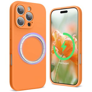 SURPHY iPhone 16 pro用ケース シリコン MagSafe対応,6.3インチ対応(2024) 携帯ケース iphone16 pro(カメラの全面保護) マグネット搭載 iPhone16 pro用ソフトカバー(マリーゴールドオレンジ)