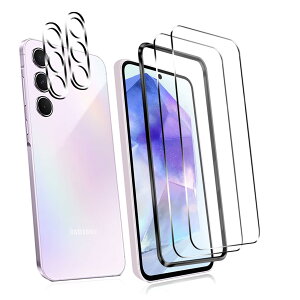 対応 Galaxy A55 5G ガラスフィルム 【ガイド枠付き】2*強化ガラス 2*カメラフィルム 液晶 ガラス 超薄型 保護フィルム ギャラクシー A55 5G日本旭硝子素材AGC 高透過率 硬度9H 気泡防止 飛散防止 SC